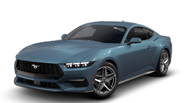 2026 Ford Mustang EcoBoost in Vapor Blue — front three-quarter view