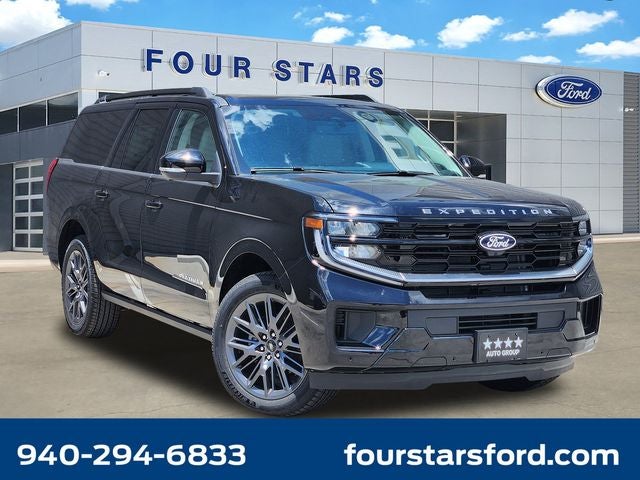 2027 Ford Expedition Max Platinum in Agate Black Metallic — front three-quarter view