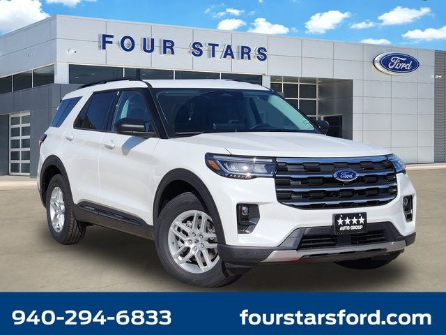 2026 Ford Explorer Active in Star White Metallic Tri-Coat — front three-quarter view