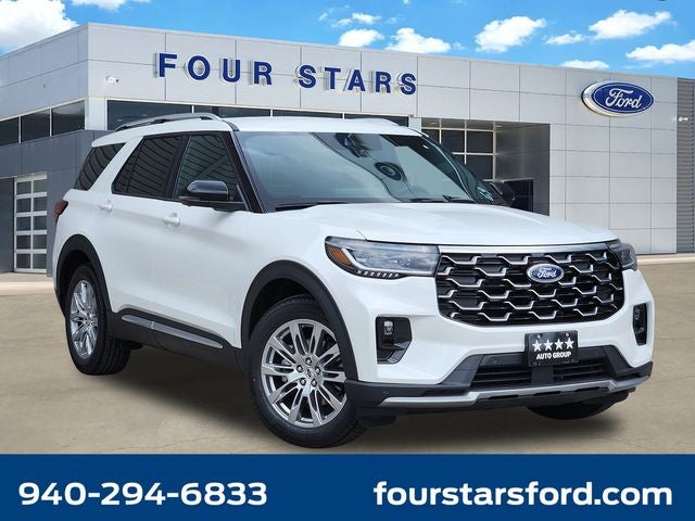 2026 Ford Explorer Platinum in White — front three-quarter view