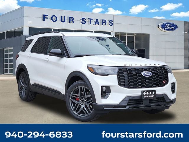 2026 Ford Explorer ST in White Metallic — front three-quarter view