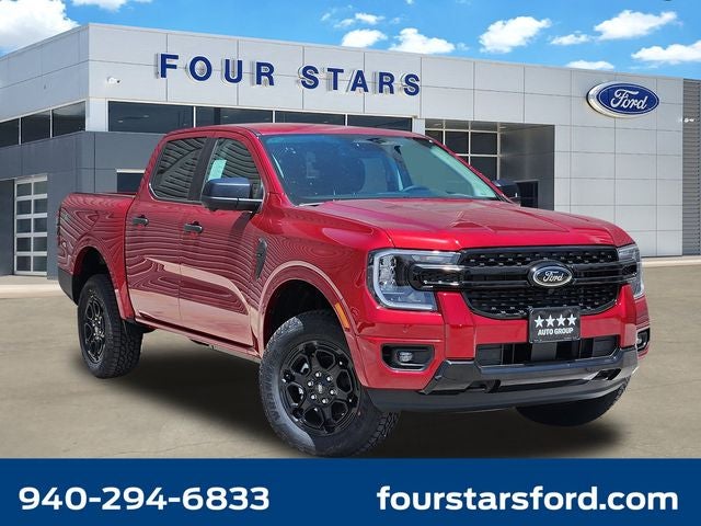 2026 Ford Ranger XLT in Ruby Red Metallic Tinted Clearcoat — front three-quarter view