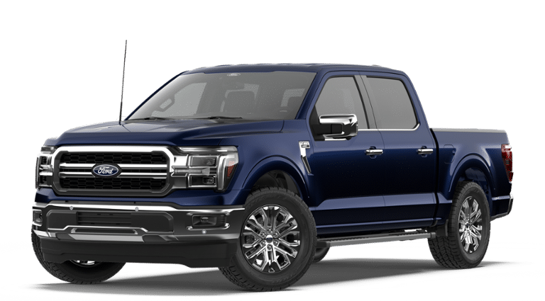2026 Ford F-150 Lariat in Antimatter Blue Metallic — front three-quarter view