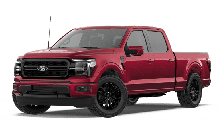2026 Ford F-150 Lariat in Ruby Red Metallic Tinted Clearcoat — front three-quarter view
